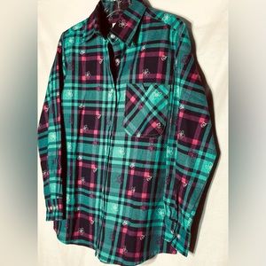 American Sweetheart flannel shirt size Small plaid with flowers NWOT